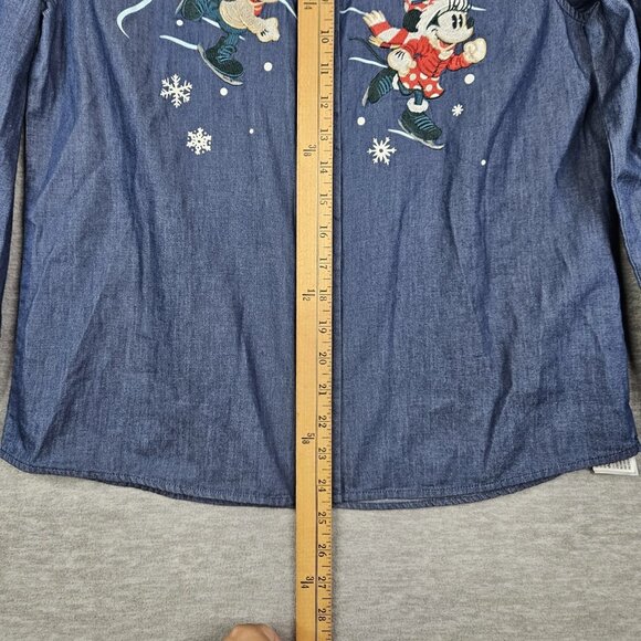 Disney Parks Women's Blue Christmas Embroidered Michey & Minnie Mouse Shirt Sz S - Picture 4 of 9